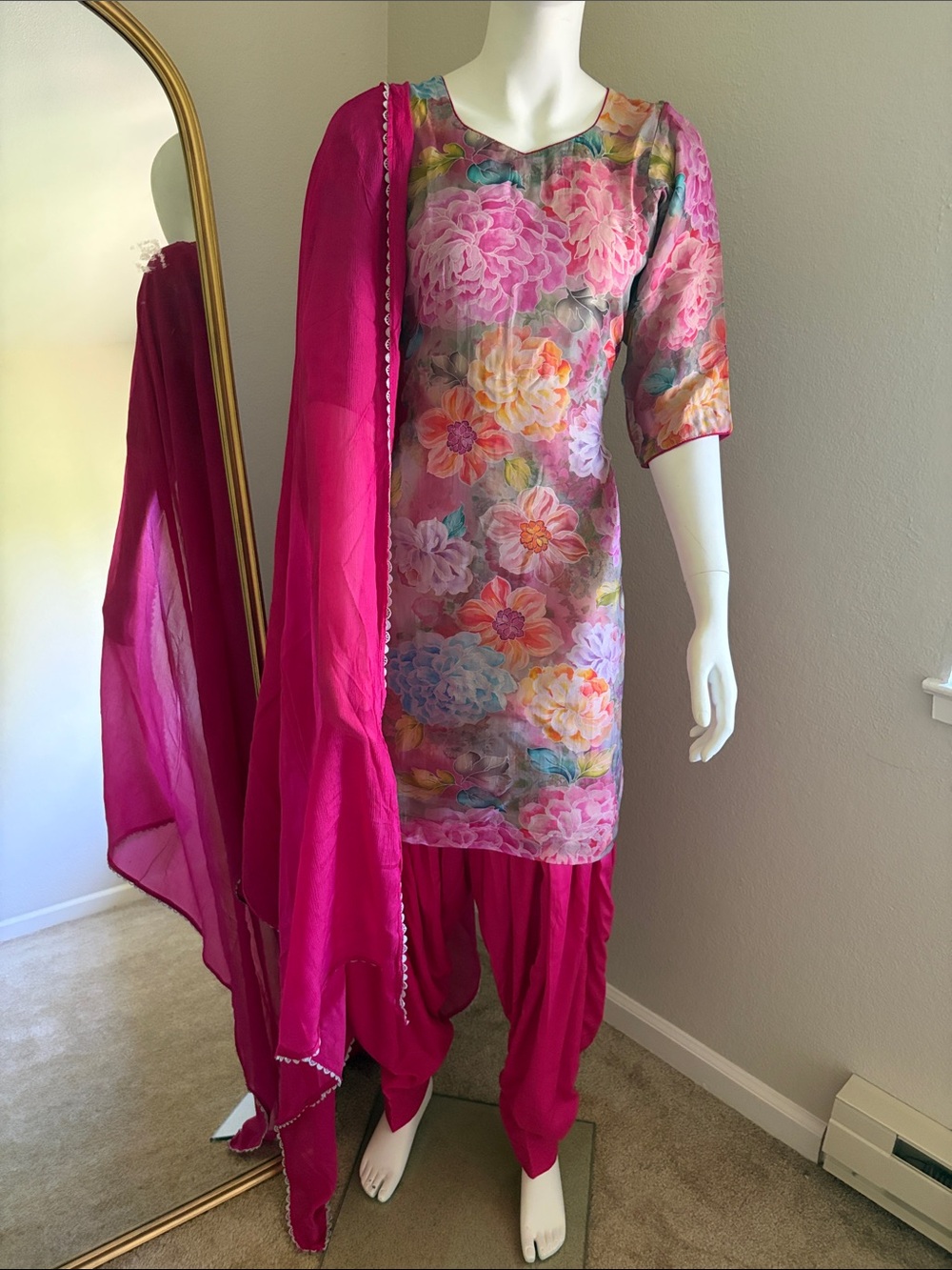 Floral Multicolor Kurta with Magenta Salwar & Dupatta